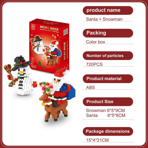 Christmas Building Block Set, 2024 Santa Claus and Snowman Character Set, 720 Pieces for Kids Over 9