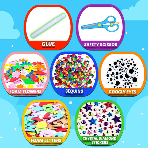Goody King Arts and Crafts Supplies for Kids, Craft Art Supply Jar Kit for Ages 4-10, Collage Arts Set for Toddlers