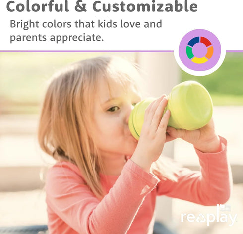 8oz Pack 2 Re-Play of Transition Sippy Cups for Baby Toddler, Medical Grade Silicone Soft Spout & Travel Lid, Easy