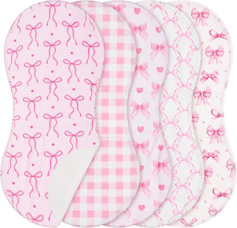 SmoothNovelty 5 Pack Pink Bow Baby Burp Cloths Soft Absorbent Burping Rags