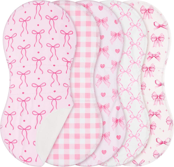 SmoothNovelty 5 Pack Pink Bow Baby Burp Cloths Soft Absorbent Burping Rags