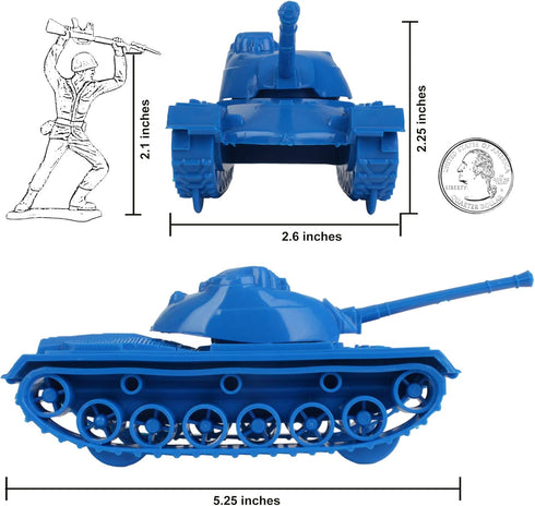 TimMee Toy Tanks for Plastic Army Men, Blue WW2 3pc, Made in USA