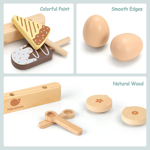 12-Piece Set 3+ Pillowhale Wooden Dairy & Ice Cream Play Food Pretend Fridge Food Accessories w/ Milk Bottles Yogurt
