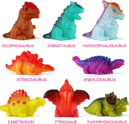 8 Pack Light Up No Hole Dinosaur Bath Toy Set, Color Changing Floating Dino Pool Toy for Baby Toddler Kids