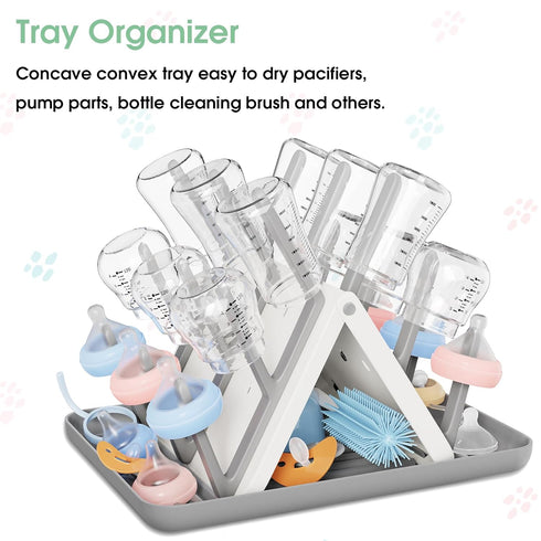 18 Countertop Large Baby Bottle Drying Rack, Space Saving Hooks Slope Travel Bottle Dryer with Removable Drip Tray