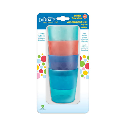 18m+, 4-Pack Dr. Brown's Toddler Tumblers, Stackable Open Training Cups, BPA-Free