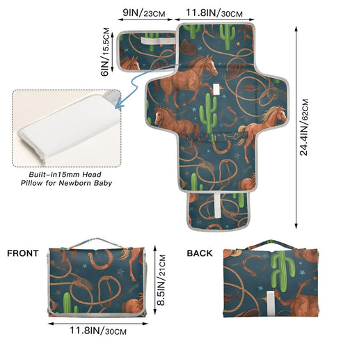 WELLDAY Western Cowboy Hats Horses Portable Diaper Changing Pad - Waterproof Foldable Baby Diaper Changing Pad