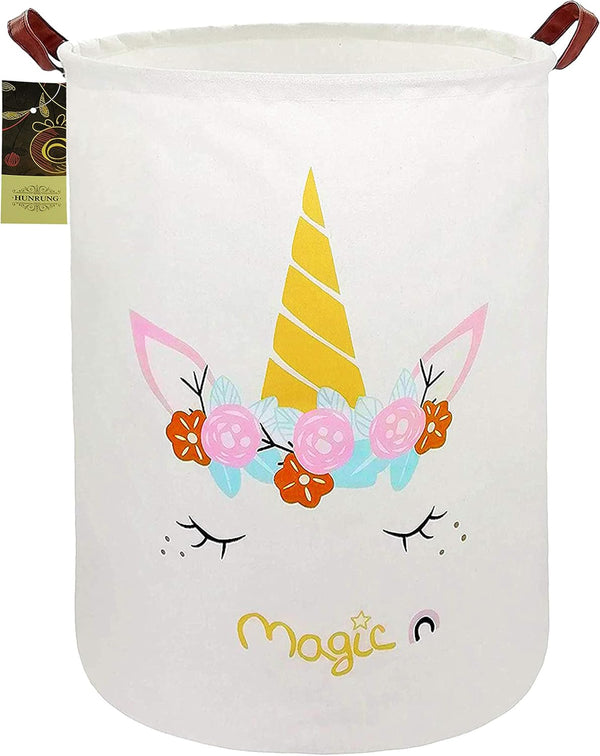 HUNRUNG Large Canvas Fabric Laundry Hamper, Lightweight Storage Basket Toy Organizer for Dirty Clothes, Collapsible