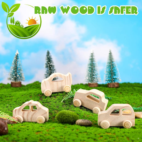 24 Chivao Pcs Wood DIY Car Toys, Unfinished Wooden Cars, Paintable Wood Toys, Wooden Crafts for Students Home