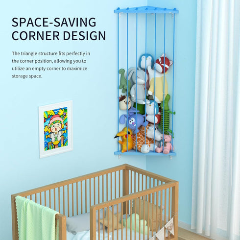 GGUO Hammock Corner Stuffed Animal Storage Net - Stuffed Animals Holder with Lights - Plush Organizer Hanging Stuffed
