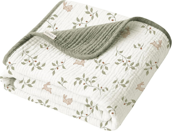 Konssy Muslin Baby Blankets for Girls Boys, 100% Cotton Crib Blanket for