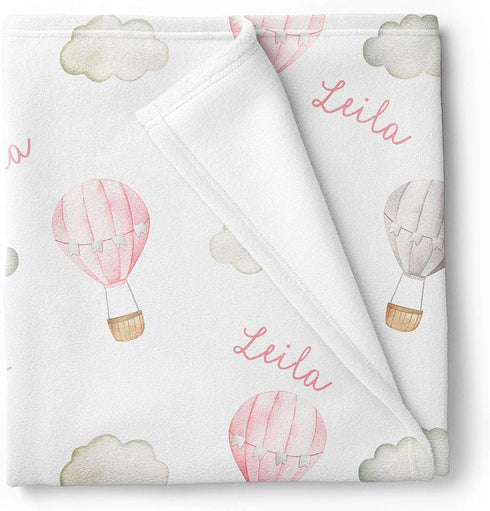 Lovable Gift Co Hot Air Balloons Personalized Baby Receiving Swaddle Blanket, Pink