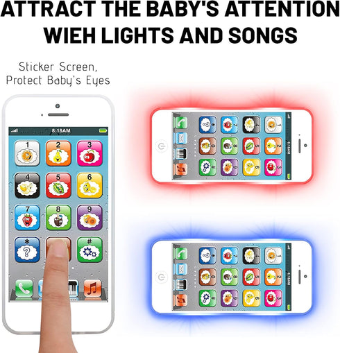 Toy Learning Play Cell Phone, Interactive Toy with 8 Functions and Dazzling Lights for Toddler Kids