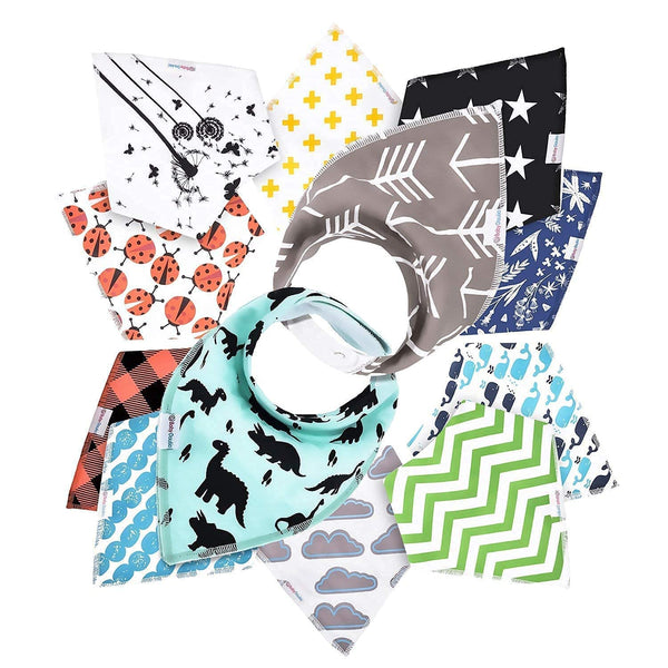 12 Pack Baby Bandana Bibs - Organic Drool Bibs for Boys and Girls, Soft and Stylish for Teething and Drooling