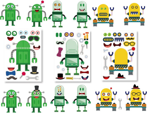 T-Antrix 24 Sheets Make Your Own Robot Stickers Make A Face Stickers for Kids Toddlers with Robots DIY Craft Kids Party