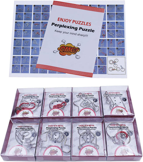 VolksRose 24pcs Brain Teaser Metal Wire Puzzles, Classical Mini IQ Challenge Puzzle Games, Educational Gift for Kids