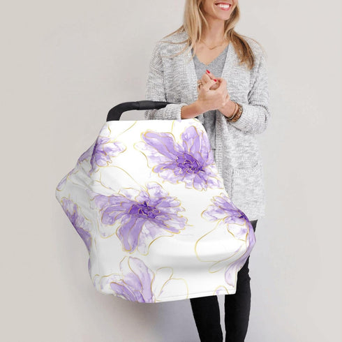Schgap Purple Flowers Car Seat Cover for Baby, Nursing Cover Breastfeeding Baby Carrier Cover Stretchy Carseat Canopy