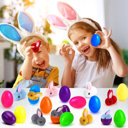 24 Pack LEASEN Easter Egg Fillers with Plush Bunny Toys Inside, Easter Eggs Filled with Plush Toys Inside, Mini Bunny