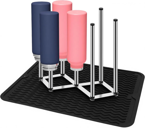 Enprotty Stainless Steel Bottle Drying Rack with Non-Slip Silicone Mat Foldable Water Bottles