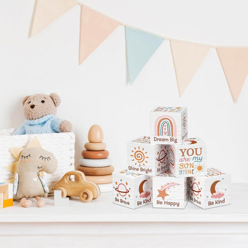 Vertintong 6 1.6 Inch Pcs Inspirational Boho Rainbow Nursery Decor Baby Wooden Blocks Sun Clouds Butterfly Decor