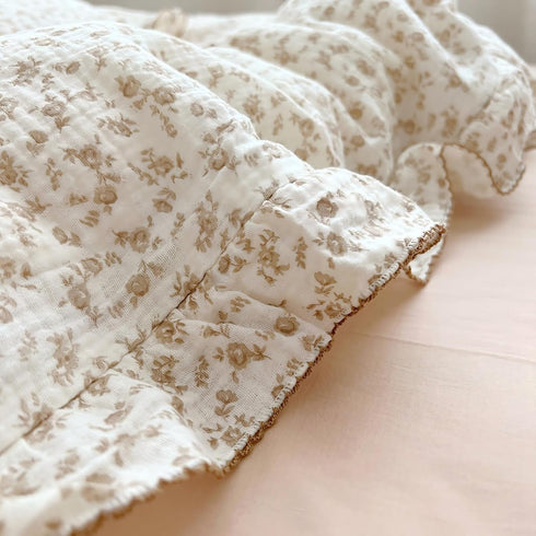Pillowcase,1 Piece,14"x20" BuLuTu Cotton Muslin Kids Toddler Pillowcase with Cute Camellia Flowers Super Soft Travel