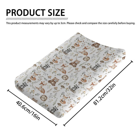 KuphiL10C Girls-16x32 Watercolor Bear Deer Hedgehog Raccoon Leaves Mushroom Pattern Baby Changing Pad Cover, Unisex