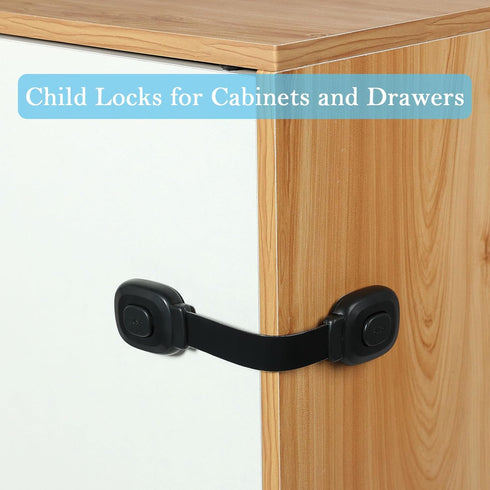 Fursafe&Q Cabinet Locks Baby Proofing, Child Safety Strap Locks Adhesive Black - Child Proof Fridge Lock Drawer Door