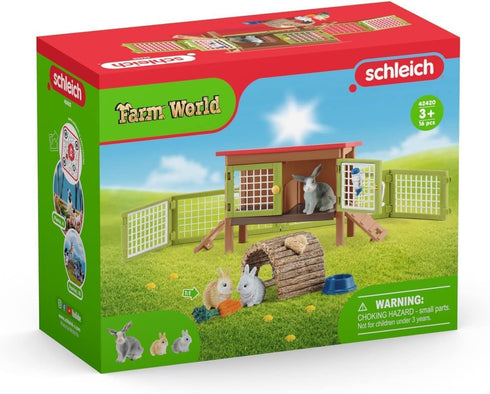 Schleich Farm World 8 Piece Rabbit Hutch Set with Figurines, Farm Animal Toys and Accessories for Kids 3+