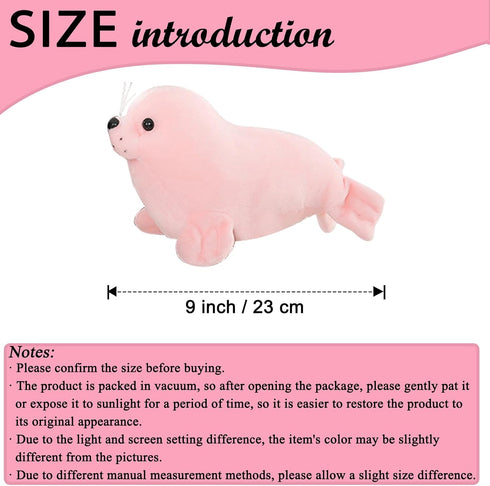 Seal Plush Stuffed Animal - Pink Cute Seal Toy Pillow, Kawaii Doll for Kids, 9 Inch
