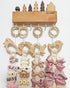 Baby Teething Toys - Penta Angel 10Pcs Natural Wooden Teething Animal Rings for Newborns