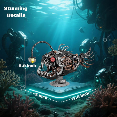 Set 8-14+, Adults(1038+Pieces) Mechanical Angler Fish Building Block - STEM Toys for Boys & Girls Deep Sea Ocean