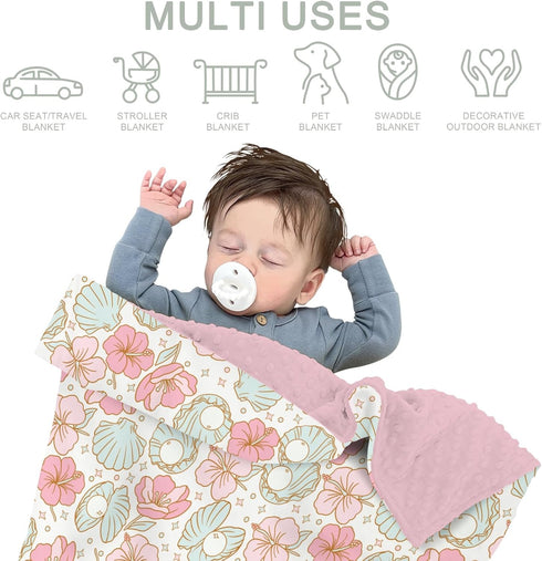 Summer 30x40 Boho Mermaids Floral Baby Blankets for Girl Beach Seashells Conch Tropical Flowers Soft Mink Dotted