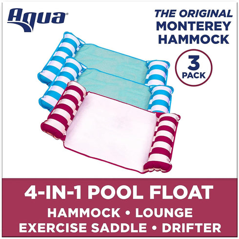Hammock Pack 3-Pack Aqua Monterey Pool Float - Three - Two Light Blue & One Burgundy/White Stripe