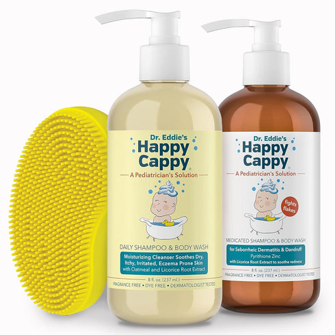 Happy Cappy Medicated and Daily Shampoo and Beanie Brush Bundle - Baby