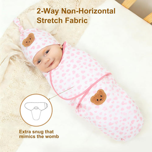 0-3 Set Organic Cotton Baby Swaddle Sleep Sack Months - w/Swaddle Blanket, Hat & Headband, Soft Breathable