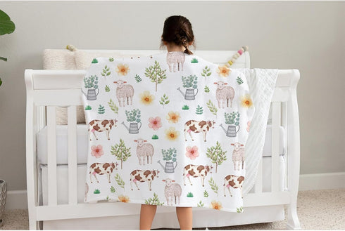 SqtmuHLuo Farm Animals Baby Blanket for Boys Girls Neutral Farm Pig Sheep Cow Chicken Duck Newborn Nursery Swaddle