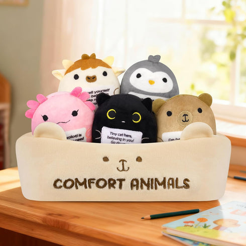 Set,6 Emotional Support Plush Animal Pcs Cute Animals Plush Toys and Fun Stuffed Animals with Positive Words,Soft
