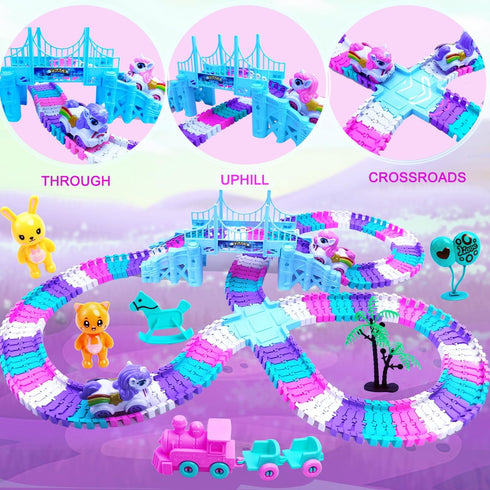 Yomwet Set 2 3 4 5 6 7 248 1Unicorn 1 Tracks Car Toys for Year Girl Toddler, PCS Pink Magic Bendable Race Track Toy