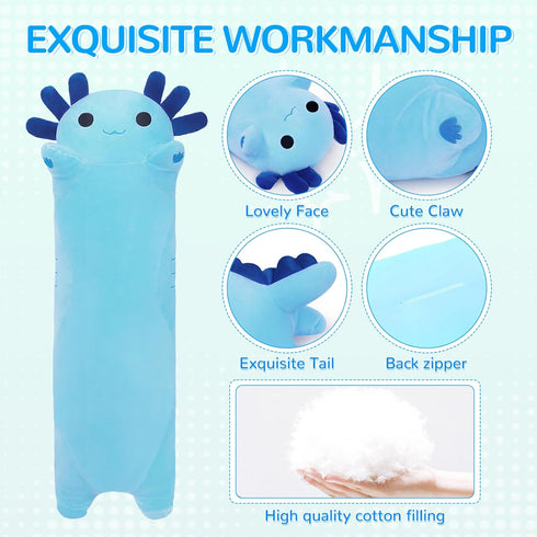 Long Soft Axolotl Stuffed Animals, Cute 50cm Plush Pillow Gifts for Kids Girlfriend (Blue)