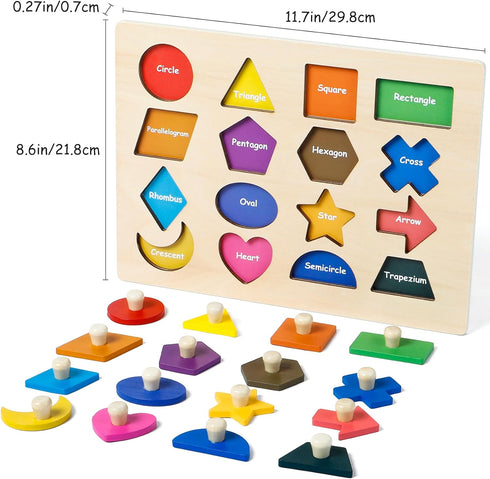 Shape Puzzles Wooden Puzzles for Toddlers, Peg Puzzle Montessori Shape Sorter Toys, Preschool Educational Toy for Baby