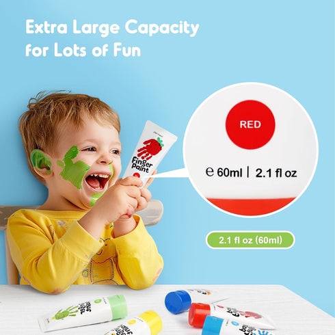 Jar Melo Washable Finger Paints for Toddlers, Non Toxic Baby Paint, 7 Colors (2.1fl oz), Safe Art Supplies for Kids 2+