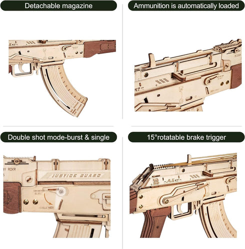 3D Wooden Puzzles for Adults - DIY Rubber Band Gun Wood Model Building Kits for Family Time