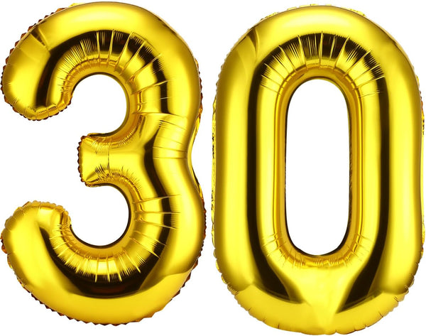 Gejoy 40 Inch Number 30 Balloons - Jumbo Foil Giant Balloons for 30th Birthday Party Decorations (Gold)