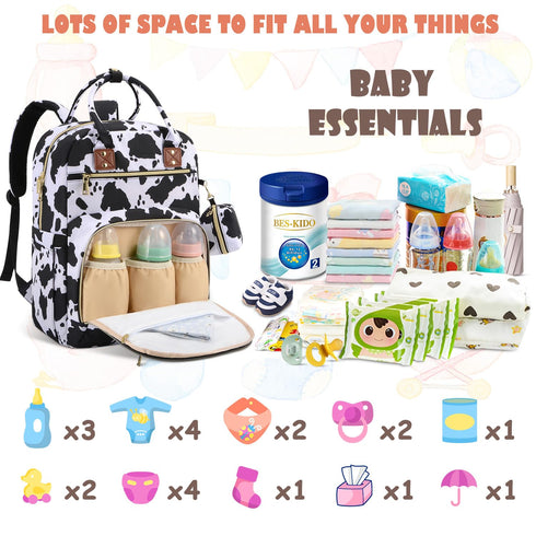 Backpack, Backpack Tenot Baby Diaper Bag Travel Diaper Bags for Baby Girl Boy Large Capacity Baby Bag for Women Cow