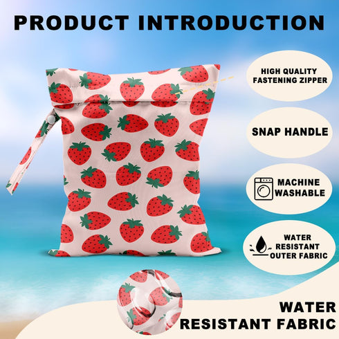 CFGBFDGH 2Pcs 12x10 Inch, Fruits Wet Bags Strawberry Orange Waterproof Travel Laundry Bags, Reusable Wet Dry Bag