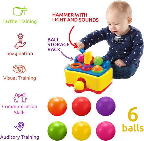 Bambiya Ball Popper Game with Hammer Toy – Fun Lights and Sound Effects – Baby Toy for Kids 3+ Year Old