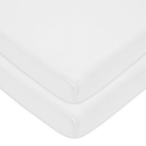 American Baby Company 2 Pack 100% Natural Cotton Fitted Pack and Play Sheets 39" x 27", White, Soft & Breathable