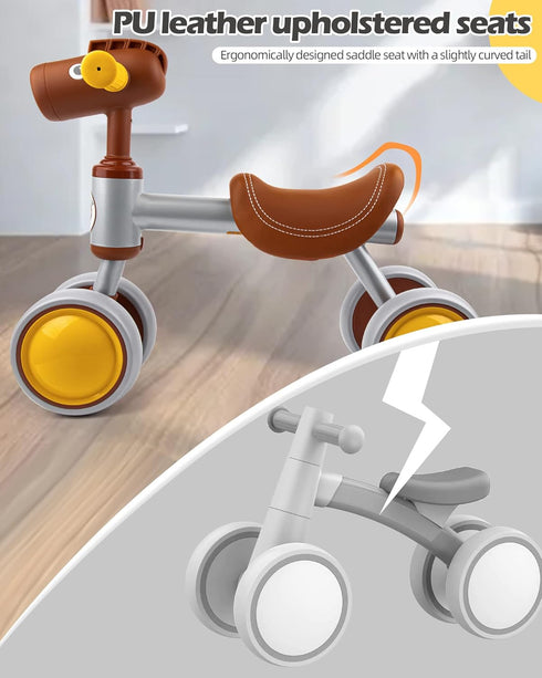 Baby Balance Bike for 1-2 Year Old Boy Girl, 4 Wheels Toddler Balance Bike, First Birthday Gifts for 12-24 Months