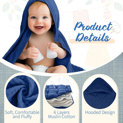 VitalCozy 8 (32 32 Inch,Gradient Pcs Baby Muslin Hooded Bath Towels and Washcloths Muslin Cotton Hooded Baby Towels
