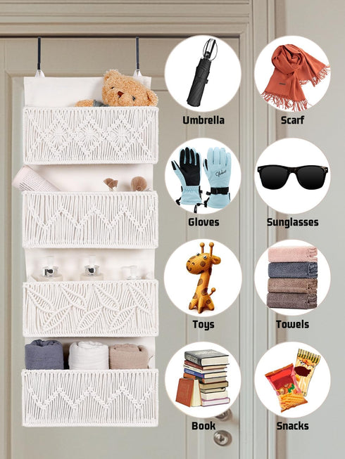 Closet 4 Macrame Over the Door Organizer Boho Decor Nursery Storage, Leaf Weaving Organizers and Storagewith Hanging